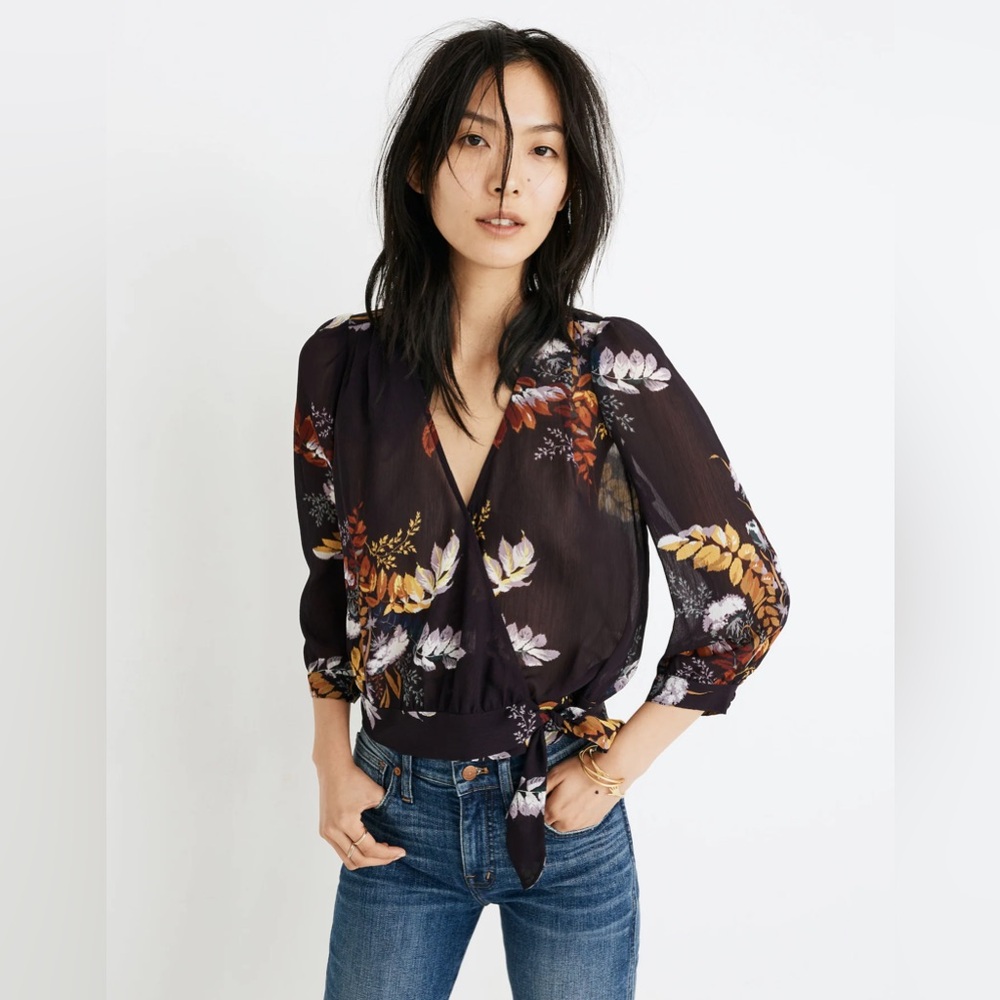 Madewell Wrap Top in Blooming Oasis Size L